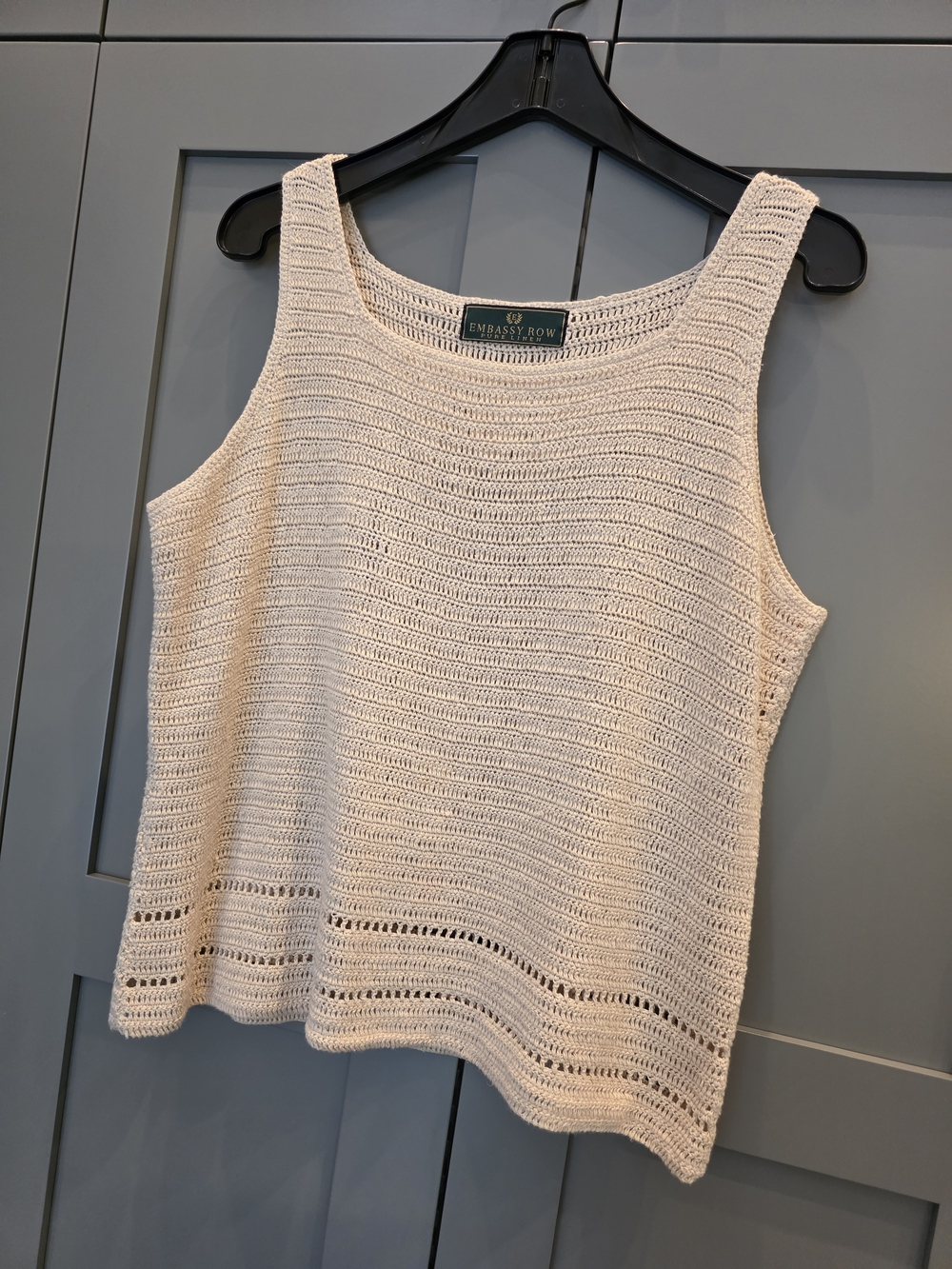 Embassy Row 100% Pure Linen Crocheted  Tank Top Sz Large Old Money Minimalist - Picture 2 of 6